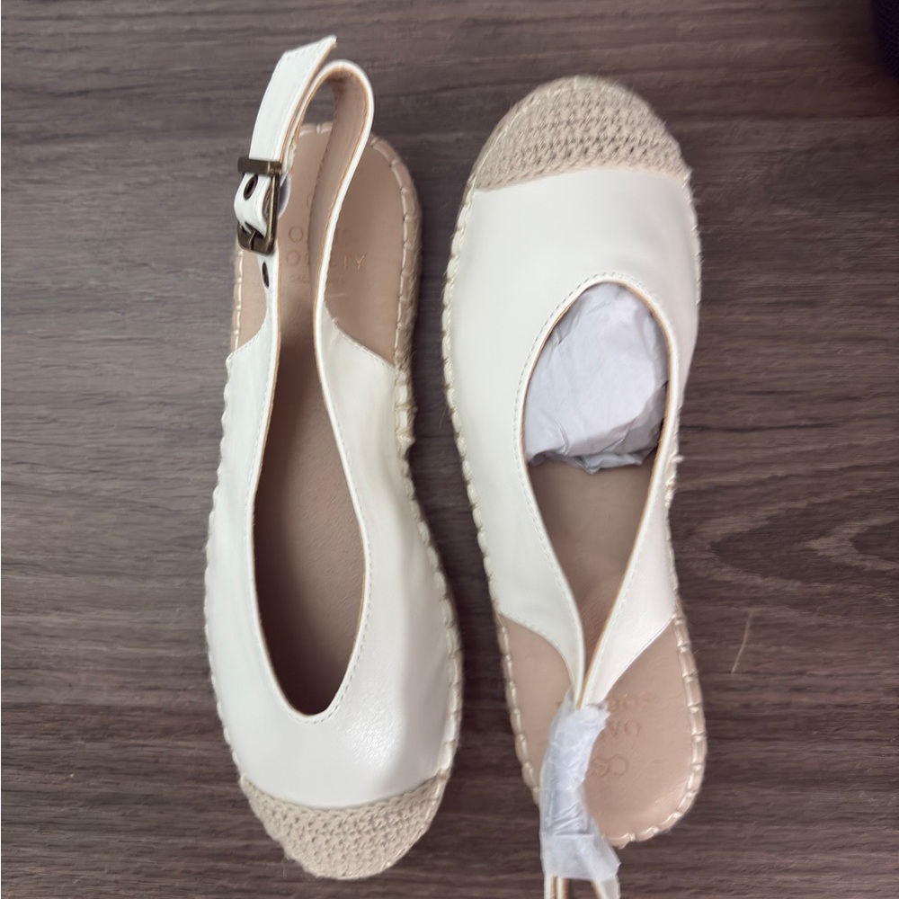 Cream Espadrille Slingback Flats with Textured Toe
